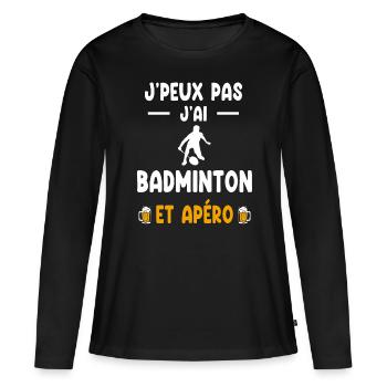 badiste je peux pas j'ai badminton apéro - T-shirt manches longues Premium bio Femme - noir - Devant - Julia (174cm)