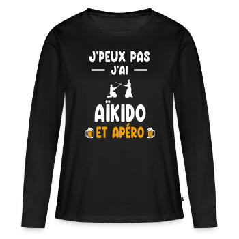 aïkidoka je peux pas j'ai aïkido apéro - T-shirt manches longues Premium bio Femme - noir - Devant - Julia (174cm)