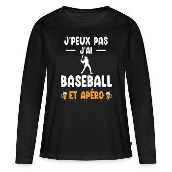 baseballeur je peux pas j'ai baseball apéro - T-shirt manches longues Premium bio Femme - noir - Devant - Julia (174cm)