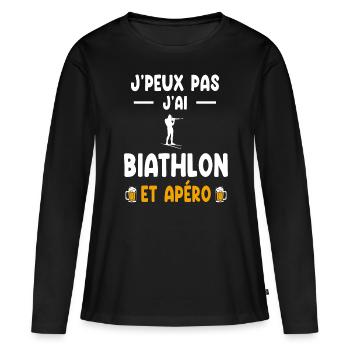 Biathlet Ich kann nicht Ich kann Biathlon Aperitif haben - Frauen Premium Bio Langarmshirt - Schwarz - Vorne - Julia (174cm)