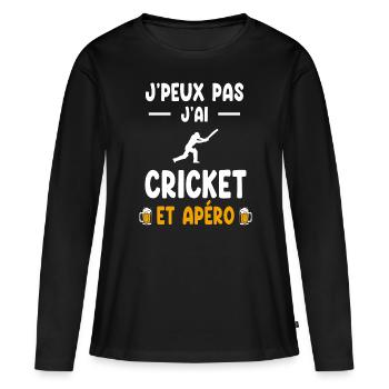 Schlagmann Ich kann nicht Cricket-Aperitif haben - Frauen Premium Bio Langarmshirt - Schwarz - Vorne - Julia (174cm)