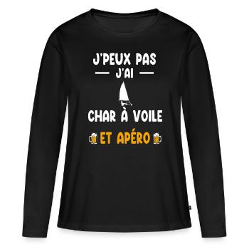 conducteur je peux pas j'ai char à voile apéro - T-shirt manches longues Premium bio Femme - noir - Devant - Julia (174cm)
