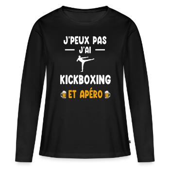 Kickboxer Ich kann nicht Ich kann Kickboxen Aperitif - Frauen Premium Bio Langarmshirt - Schwarz - Vorne - Julia (174cm)