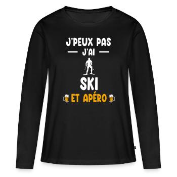 Skifahrer Ich kann nicht Ich kann keinen Ski-Aperitif haben - Frauen Premium Bio Langarmshirt - Schwarz - Vorne - Julia (174cm)