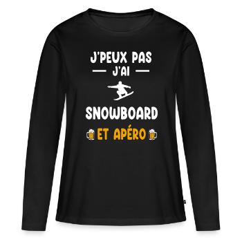 snowboardeur je peux pas j'ai snowboard apéro - T-shirt manches longues Premium bio Femme - noir - Devant - Julia (174cm)