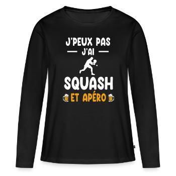 badiste je peux pas j'ai squash apéro - T-shirt manches longues Premium bio Femme - noir - Devant - Julia (174cm)