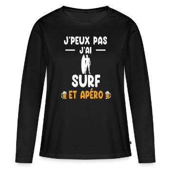 surfeur je peux pas j'ai surf apéro - T-shirt manches longues Premium bio Femme - noir - Devant - Julia (174cm)