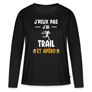 traileur je peux pas j'ai trail apéro - T-shirt manches longues Premium bio Femme - noir - Devant - Julia (174cm)