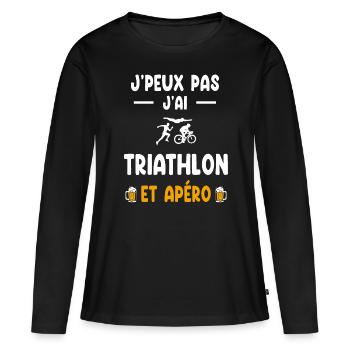 triathlète je peux pas j'ai triathlon apéro - T-shirt manches longues Premium bio Femme - noir - Devant - Julia (174cm)