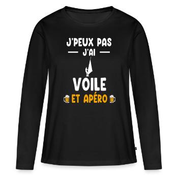 planchiste je peux pas j'ai voile apéro - T-shirt manches longues Premium bio Femme - noir - Devant - Julia (174cm)