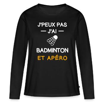 je peux pas j'ai badminton apéro badiste - T-shirt manches longues Premium bio Femme - noir - Devant - Julia (174cm)