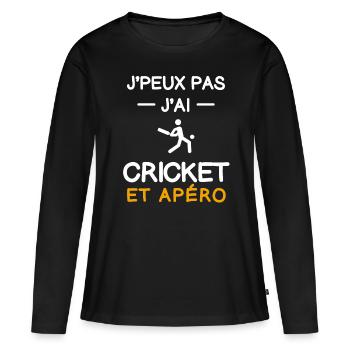 Ich kann nicht, ich habe einen Cricket-Aperitif-Schlagmann - Frauen Premium Bio Langarmshirt - Schwarz - Vorne - Julia (174cm)