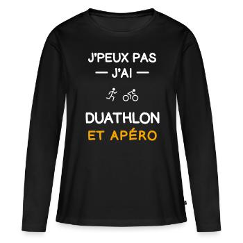 I can't I have Duathlon Aperitif Rider - Frauen Premium Bio Langarmshirt - Schwarz - Vorne - Julia (174cm)