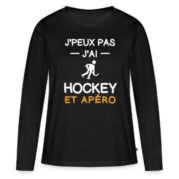 je peux pas j'ai hockey apéro hockeyeur - T-shirt manches longues Premium bio Femme - noir - Devant - Julia (174cm)