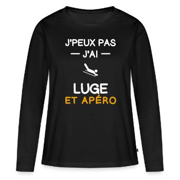 Ich kann nicht, ich habe Schlitteln, Apéro, Schlitteln - Frauen Premium Bio Langarmshirt - Schwarz - Vorne - Julia (174cm)