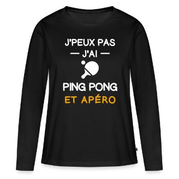 Ich kann nicht, ich habe Tischtennisschläger, Aperitif - Frauen Premium Bio Langarmshirt - Schwarz - Vorne - Julia (174cm)