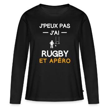 je peux pas j'ai rugby apéro rugbyman - T-shirt manches longues Premium bio Femme - noir - Devant - Julia (174cm)