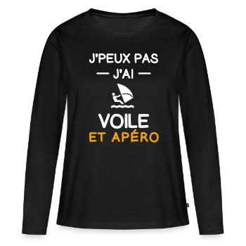 je peux pas j'ai voile apéro planchiste - T-shirt manches longues Premium bio Femme - noir - Devant - Julia (174cm)