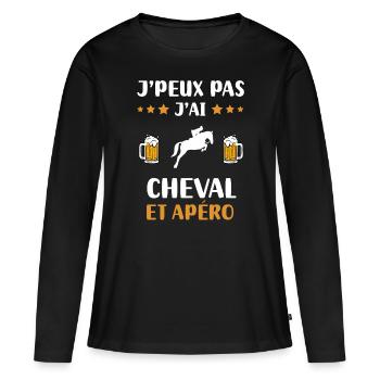 je peux pas j'ai cheval homme apéro humour cadeau - T-shirt manches longues Premium bio Femme - noir - Devant - Julia (174cm)