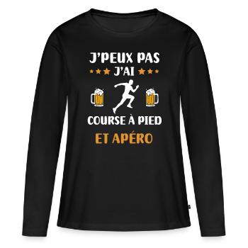 je peux pas j'ai course à pied apéro humour cadeau - T-shirt manches longues Premium bio Femme - noir - Devant - Julia (174cm)