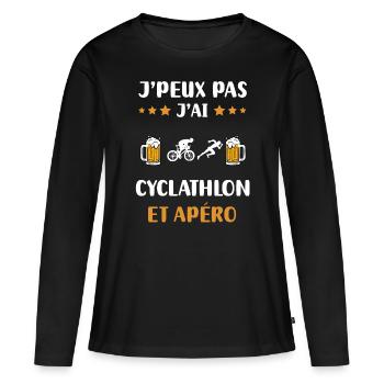 je peux pas j'ai cyclathlon apéro humour cadeau - T-shirt manches longues Premium bio Femme - noir - Devant - Julia (174cm)