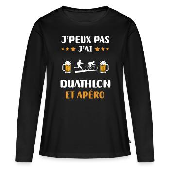 Ich kann nicht Ich habe Duathlon Aperitif Humor Geschenk - Frauen Premium Bio Langarmshirt - Schwarz - Vorne - Julia (174cm)