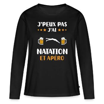 je peux pas j'ai natation apéro humour cadeau - T-shirt manches longues Premium bio Femme - noir - Devant - Julia (174cm)