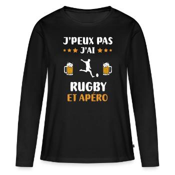 je peux pas j'ai rugby apéro humour cadeau - T-shirt manches longues Premium bio Femme - noir - Devant - Julia (174cm)