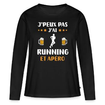 je peux pas j'ai running apéro humour cadeau - T-shirt manches longues Premium bio Femme - noir - Devant - Julia (174cm)