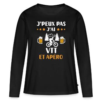 je peux pas j'ai VTT apéro humour cadeau - T-shirt manches longues Premium bio Femme - noir - Devant - Julia (174cm)