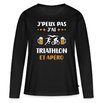 je peux pas j'ai triathlon apéro humour cadeau - T-shirt manches longues Premium bio Femme - noir - Devant - Julia (174cm)