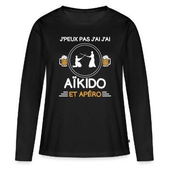 je peux pas j'ai aïkido apéro aïkidoka - T-shirt manches longues Premium bio Femme - noir - Devant - Julia (174cm)