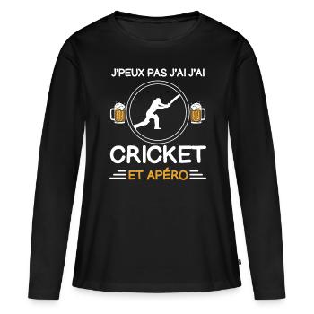 Ich kann nicht, ich habe einen Cricket-Aperitif-Schlagmann - Frauen Premium Bio Langarmshirt - Schwarz - Vorne - Julia (174cm)