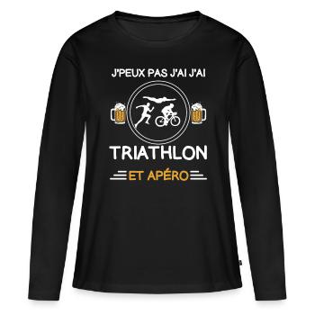 je peux pas j'ai triathlon apéro triathlète - T-shirt manches longues Premium bio Femme - noir - Devant - Julia (174cm)