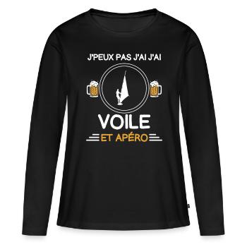 je peux pas j'ai voile apéro planchiste - T-shirt manches longues Premium bio Femme - noir - Devant - Julia (174cm)