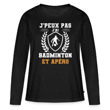 je peux pas j'ai badminton et apéro humour - T-shirt manches longues Premium bio Femme - noir - Devant - Julia (174cm)