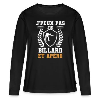 je peux pas j'ai billard et apéro humour - T-shirt manches longues Premium bio Femme - noir - Devant - Julia (174cm)