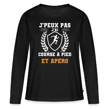 je peux pas j'ai course à pied et apéro humour - T-shirt manches longues Premium bio Femme - noir - Devant - Julia (174cm)