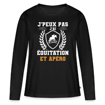 I can't I have horseback riding and humorous aperitif - Women's Premium Organic Long Sleeve Shirt - black - Front - Julia (174cm)