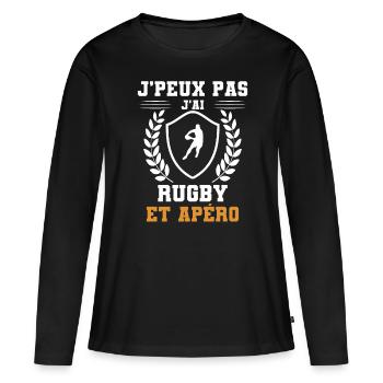 je peux pas j'ai rugby homme et apéro humour - T-shirt manches longues Premium bio Femme - noir - Devant - Julia (174cm)