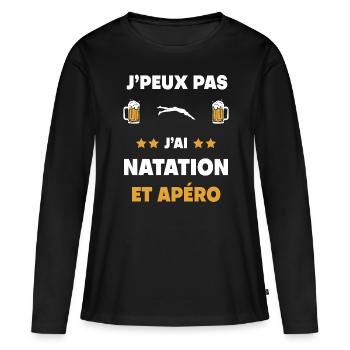 je peux pas j'ai natation apéro cadeau - T-shirt manches longues Premium bio Femme - noir - Devant - Julia (174cm)