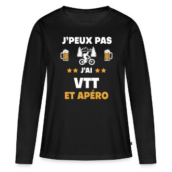 je peux pas j'ai VTT apéro cadeau - T-shirt manches longues Premium bio Femme - noir - Devant - Julia (174cm)