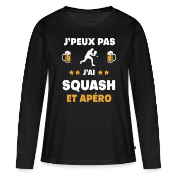 je peux pas j'ai squash apéro cadeau - T-shirt manches longues Premium bio Femme - noir - Devant - Julia (174cm)