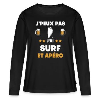 je peux pas j'ai surf apéro cadeau - T-shirt manches longues Premium bio Femme - noir - Devant - Julia (174cm)
