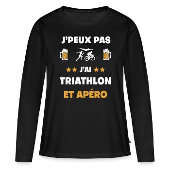 je peux pas j'ai triathlon apéro cadeau - T-shirt manches longues Premium bio Femme - noir - Devant - Julia (174cm)