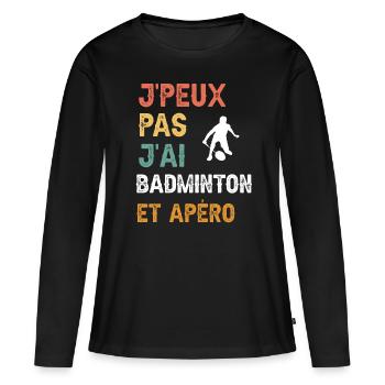 je peux pas j'ai badminton et apéro vintage - T-shirt manches longues Premium bio Femme - noir - Devant - Julia (174cm)