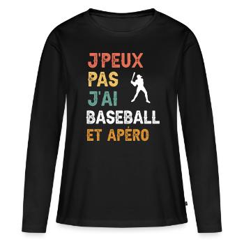 Ich kann nicht Baseball und Vintage-Aperitif haben - Frauen Premium Bio Langarmshirt - Schwarz - Vorne - Julia (174cm)