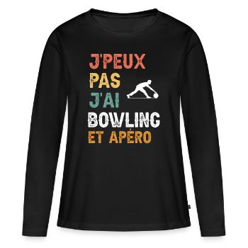 Ich kann nicht Bowling und Vintage-Aperitif haben - Frauen Premium Bio Langarmshirt - Schwarz - Vorne - Julia (174cm)
