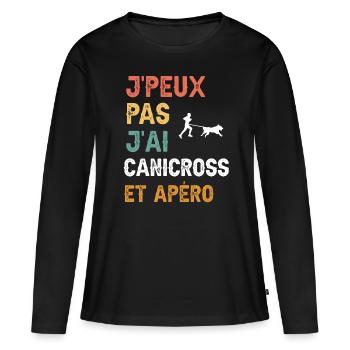 Ich kann nicht, ich kann Canicross und Vintage-Aperitif haben - Frauen Premium Bio Langarmshirt - Schwarz - Vorne - Julia (174cm)