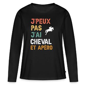 je peux pas j'ai cheval homme et apéro vintage - T-shirt manches longues Premium bio Femme - noir - Devant - Julia (174cm)